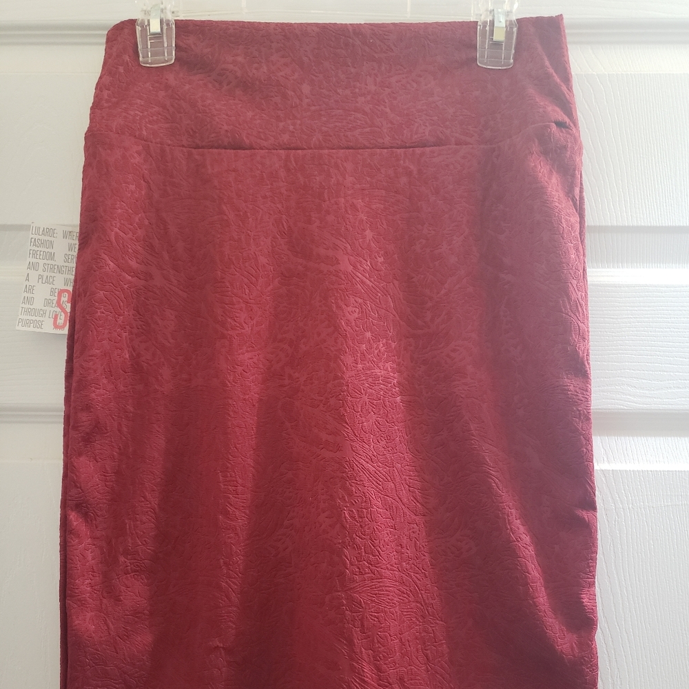 Lularoe Cassie Burgundy Embossed Skirt